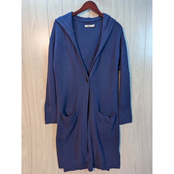 Ugg Judith Cardigan Sweater Duster Womens XL Hooded Navy Blue Long Pockets - Picture 1 of 10